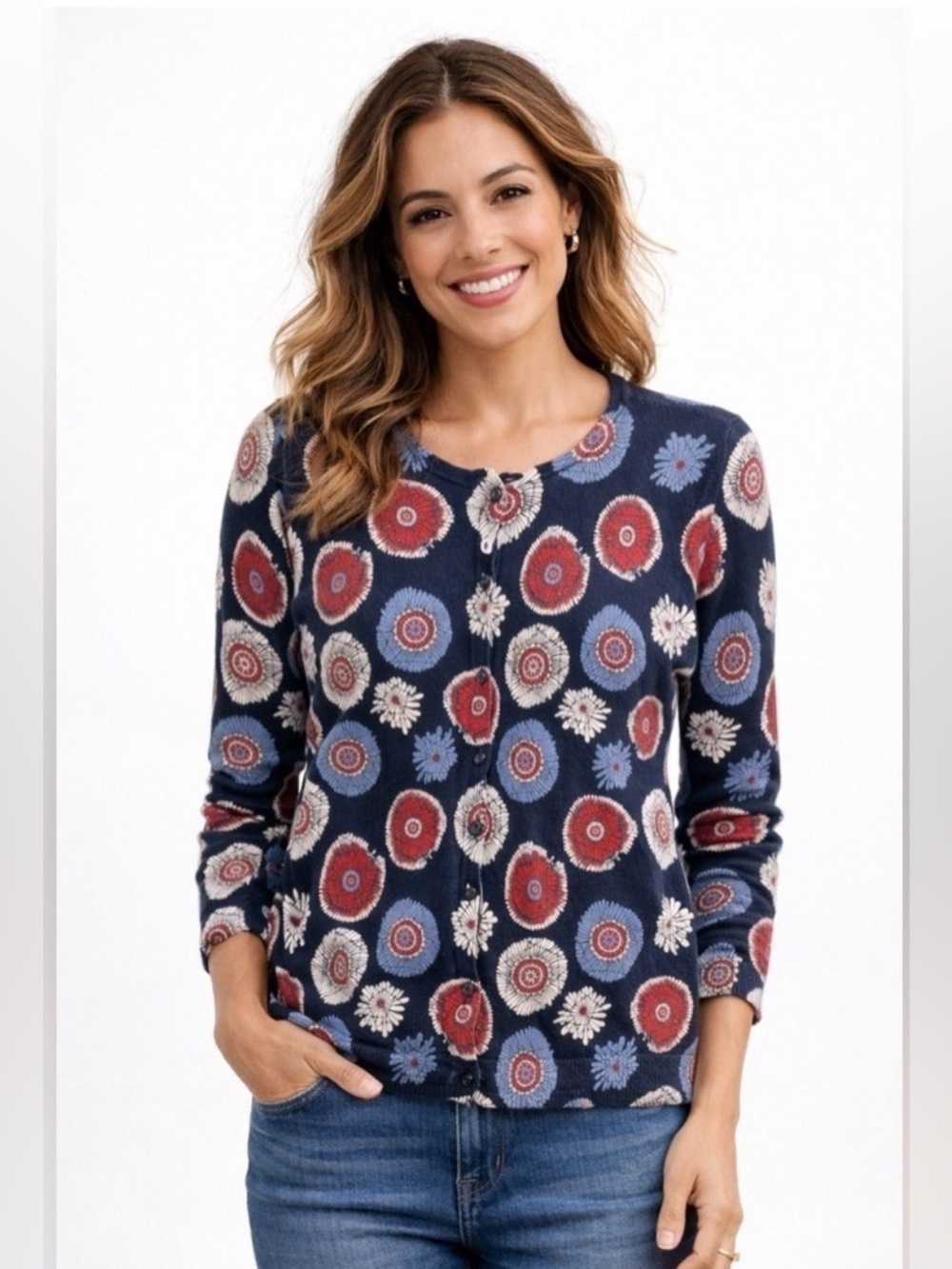 Ann Taylor Loft Women's
Red White Blue Print
Lightweight Cardigan Size
Medium